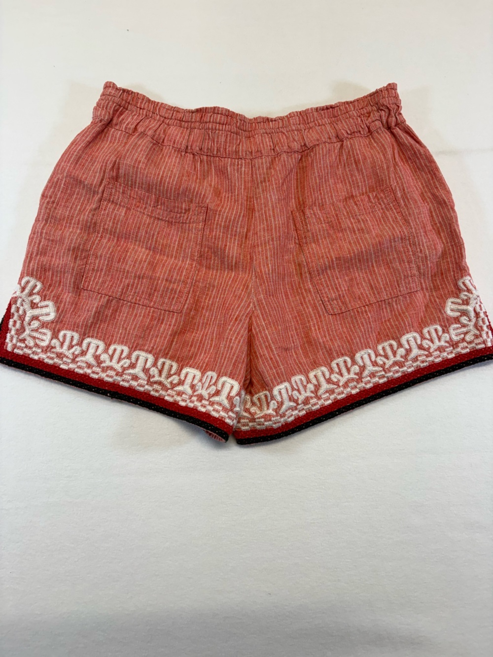 Anthropologie Sz S Beachcomber Coral Embroidered Linen Pull On
Shorts Pockets - Picture 7 of 9
